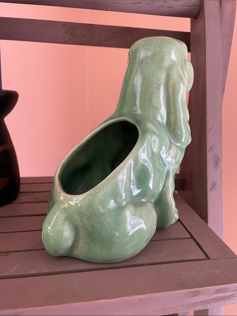 Glossy Green Ceramic Dog Planter - Picture 4 of 5